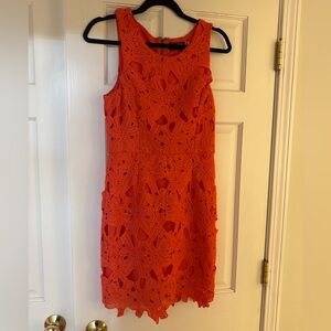 Astr Orange Red Sheath Mini Dress Sleeveless Crew Neck